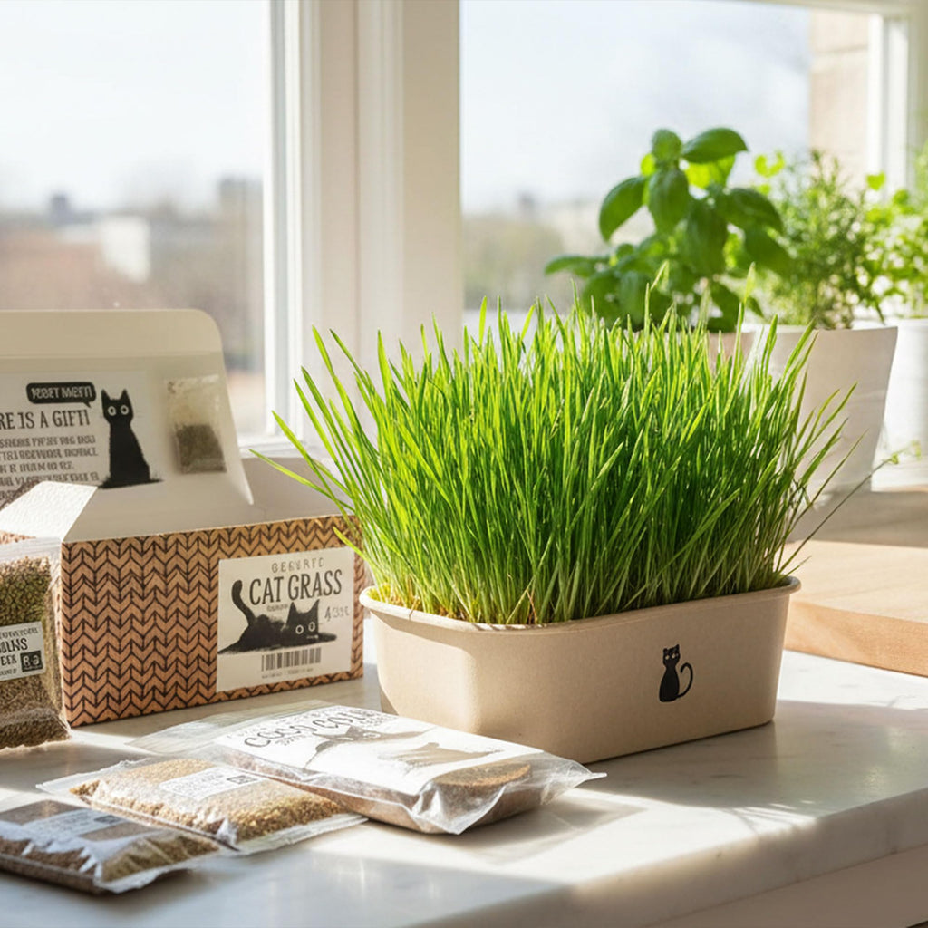 4-Batch Indoor Cat Grass Grow Kit with Containers, Soil Disks & Seeds D79820
