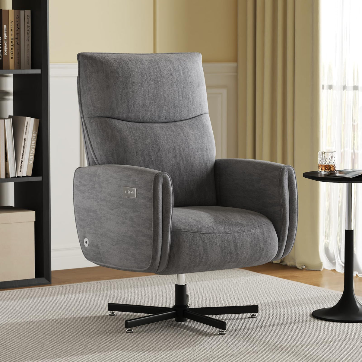 Grey Velvet Swivel Rocker Recliner Chair with USB & Type-C Charging L8987