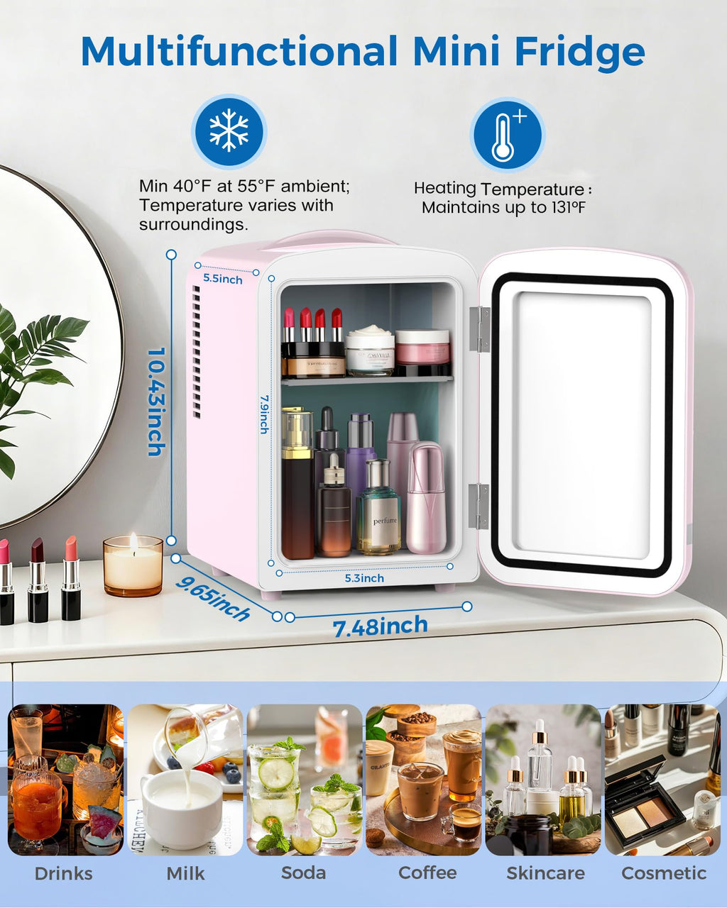 Mini Fridge 4L 6 Cans Pink Y7692