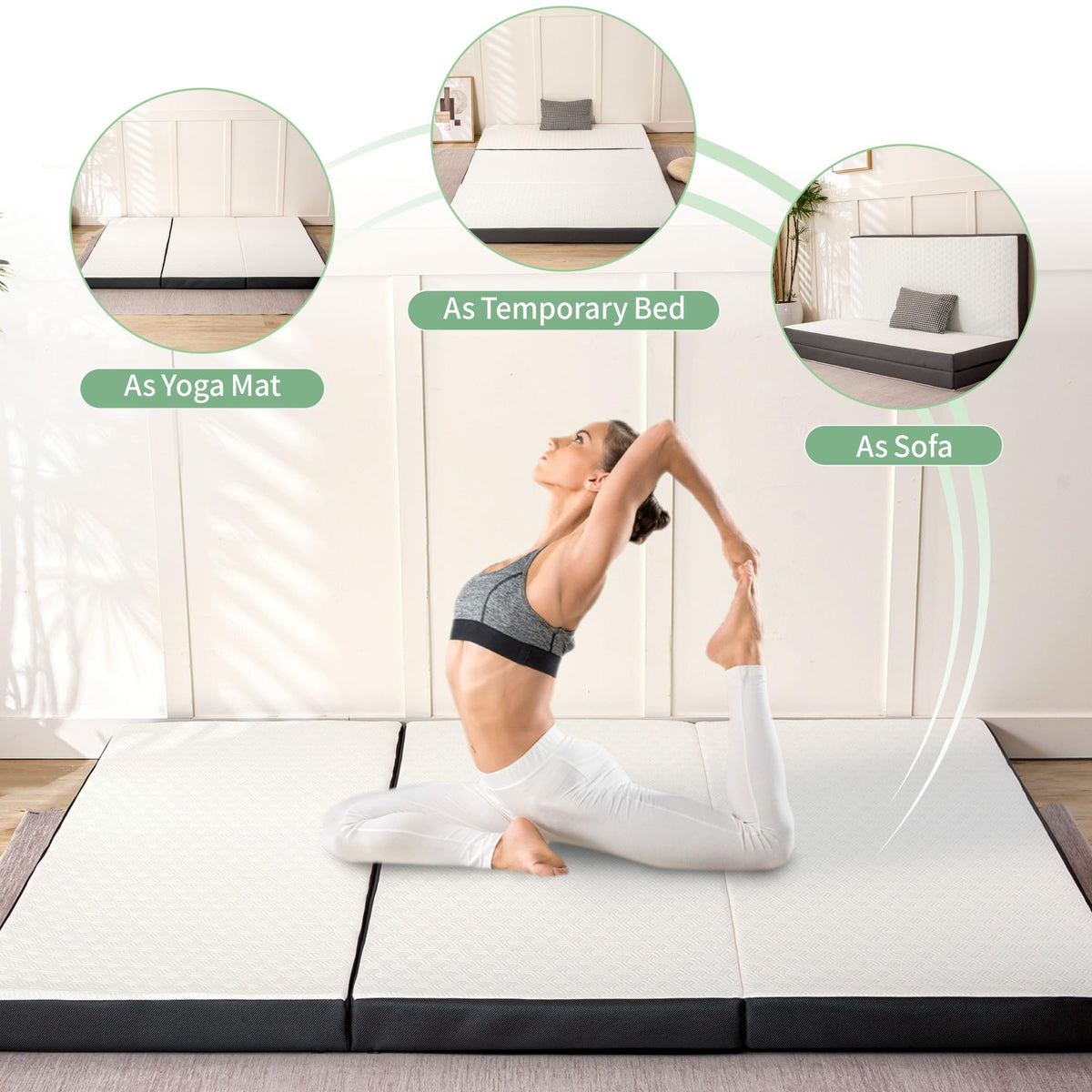 4 Inch Tri Fold Memory Foam Mattress with Washable Cover E215973