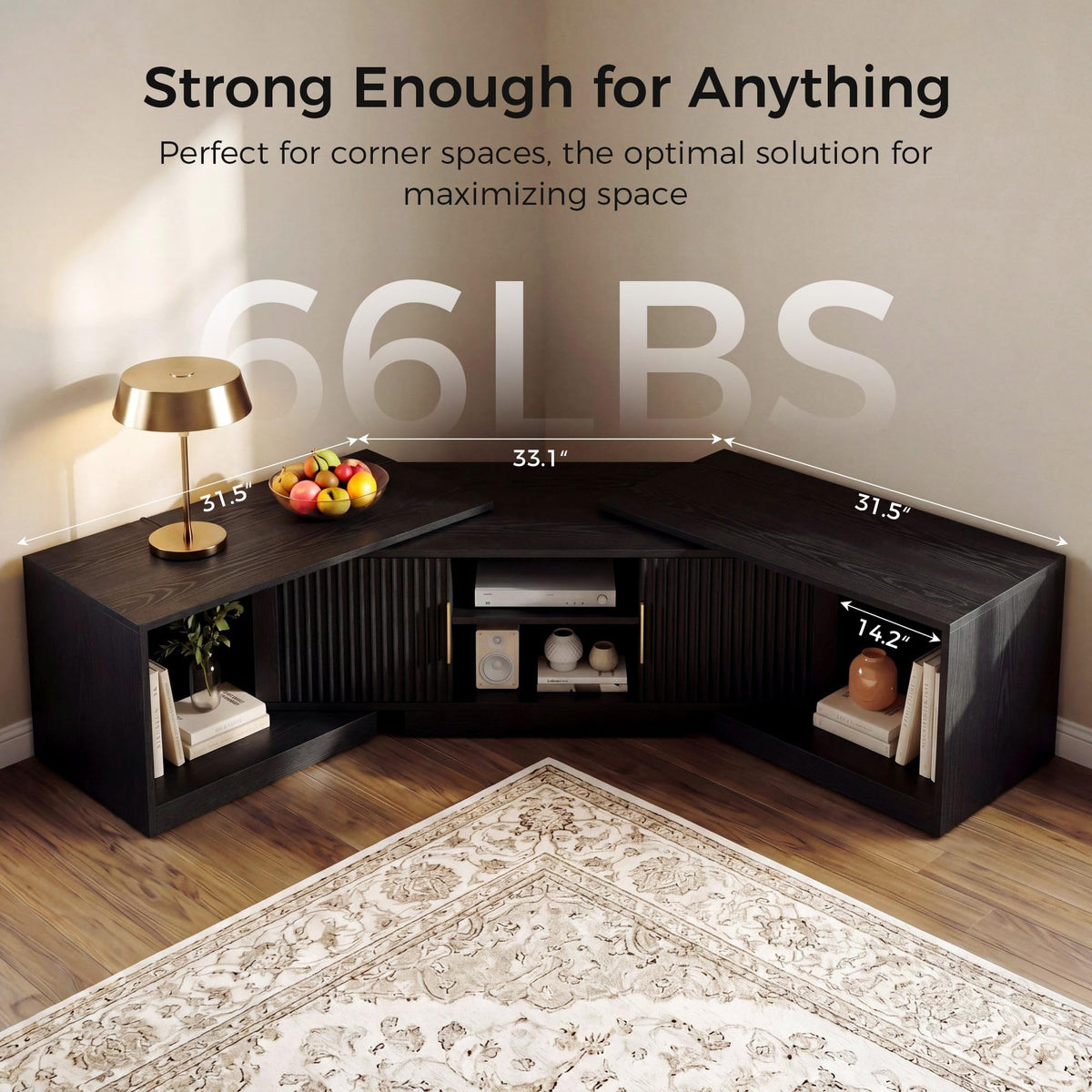 Black Adjustable TV Stand with Storage Cabinets H5340