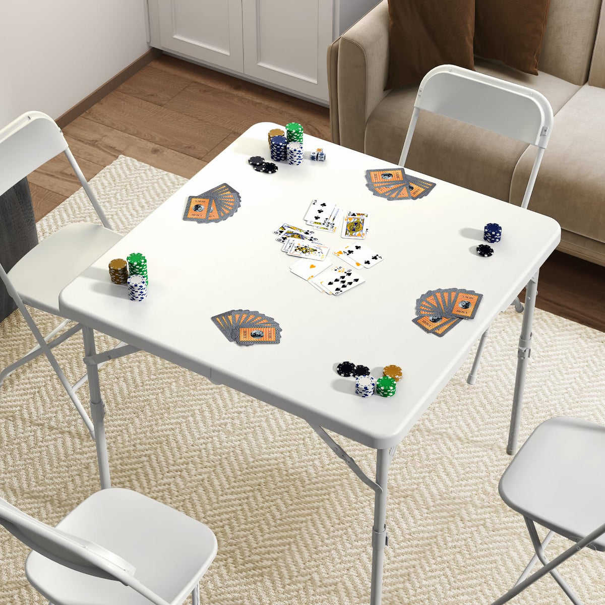 34" White Square Folding Plastic Table with Carrying Handle K363