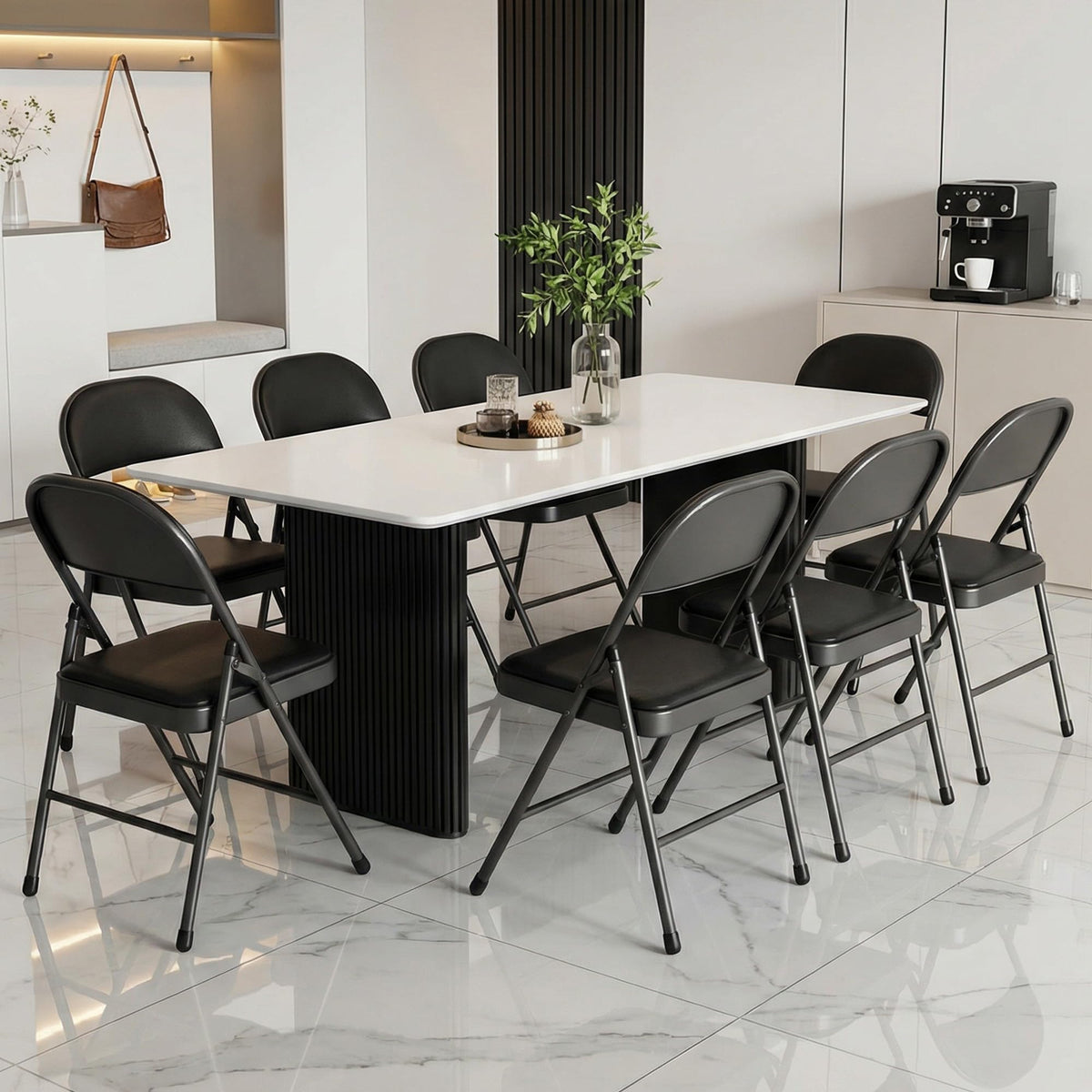 Black Padded Folding Chairs 10 Pack with Cushion and Back Q5049
