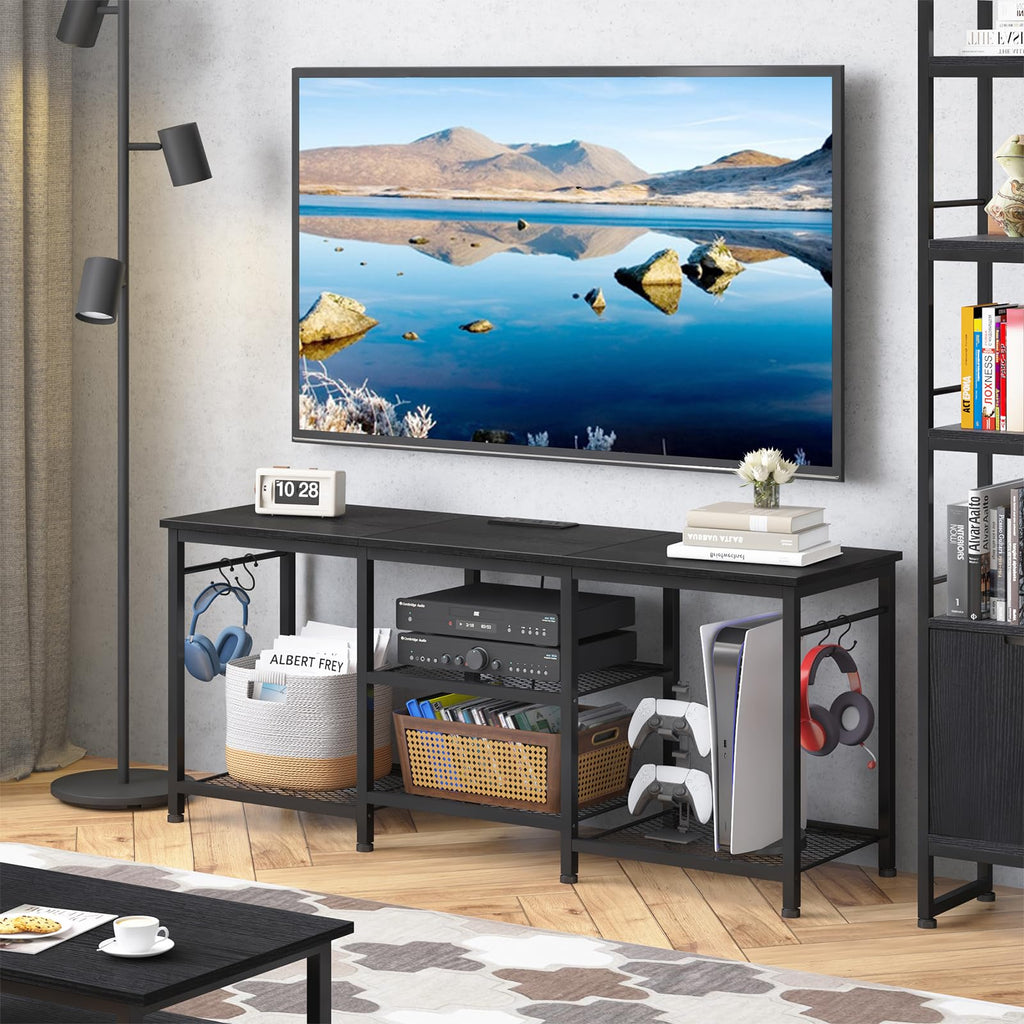 Black TV Stand with Outlets C46295