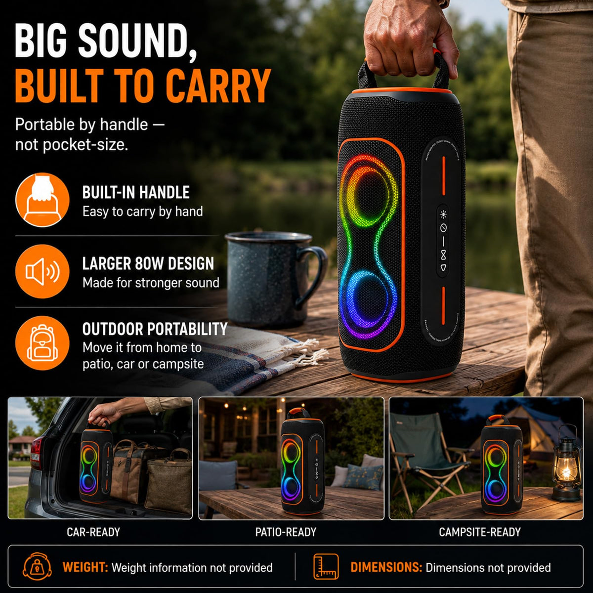 Black 80W Portable Bluetooth Speaker A35176