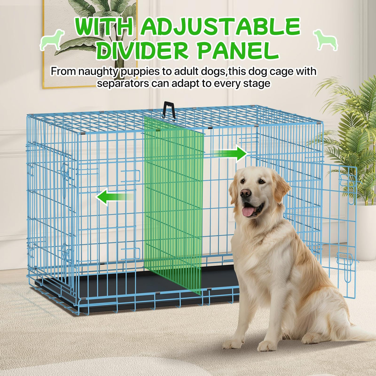 48 Inch Extra Large Double Door Folding Metal Dog Crate with Divider Panel M62083