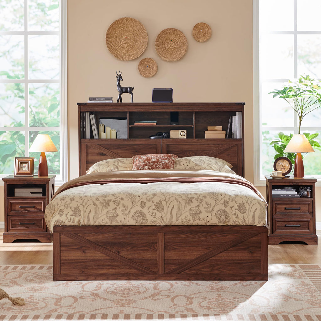 Queen Size Wood Bed Frame with Storage Headboard and 4 Drawers H628