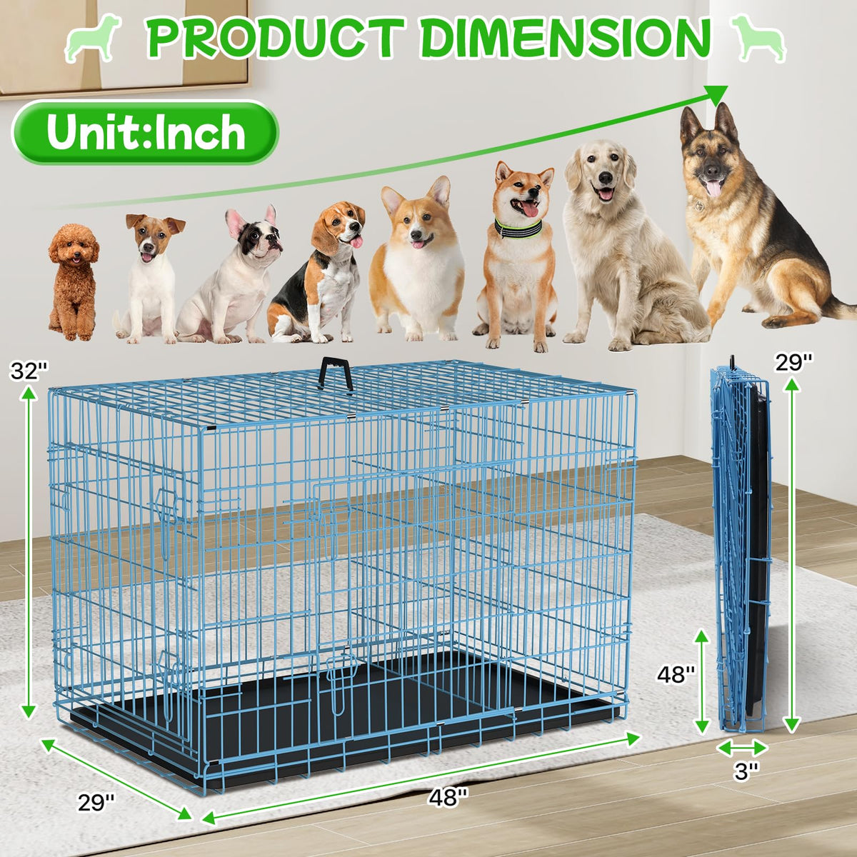 48 Inch Extra Large Double Door Folding Metal Dog Crate with Divider Panel M62083
