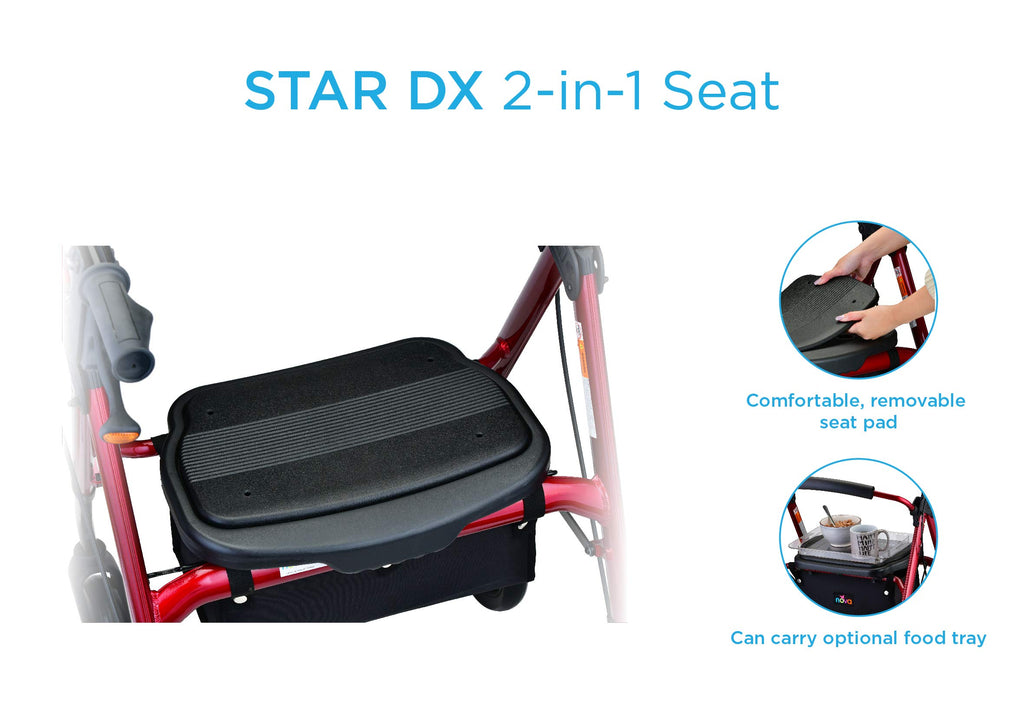 Foldable Rollator Walker with 8” All-Terrain Wheels, Padded Seat, Red K300202