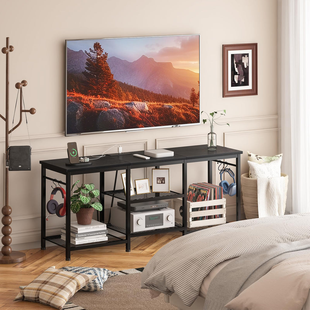 Black TV Stand with Outlets C46295