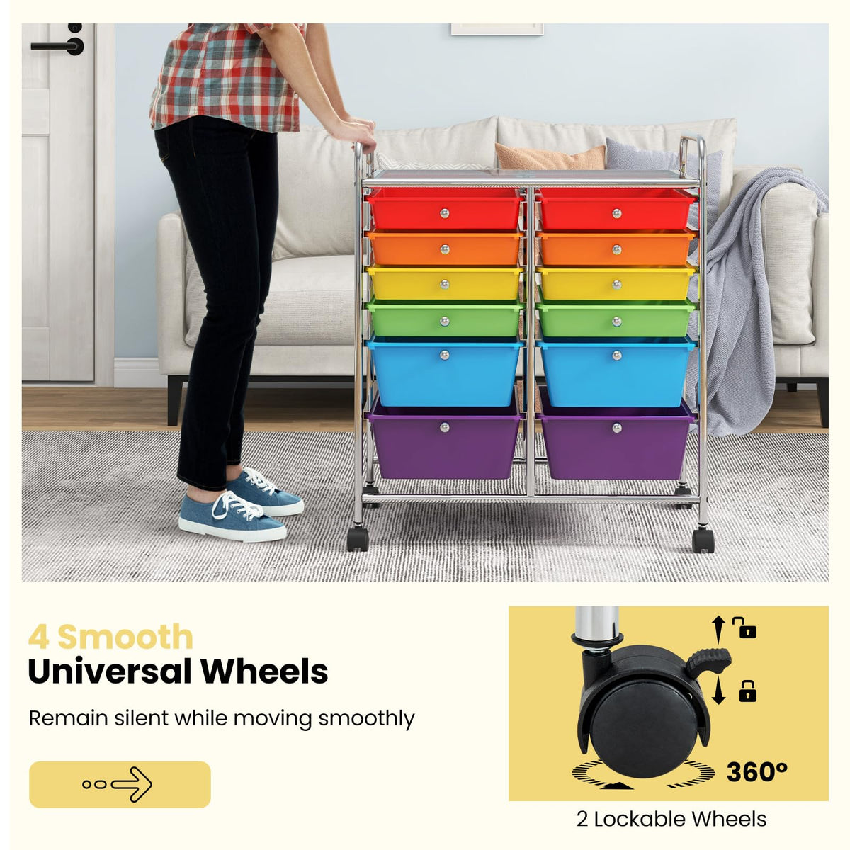 12 Drawer Rolling Storage Cart with Lockable Wheel & Metal Frame I22182