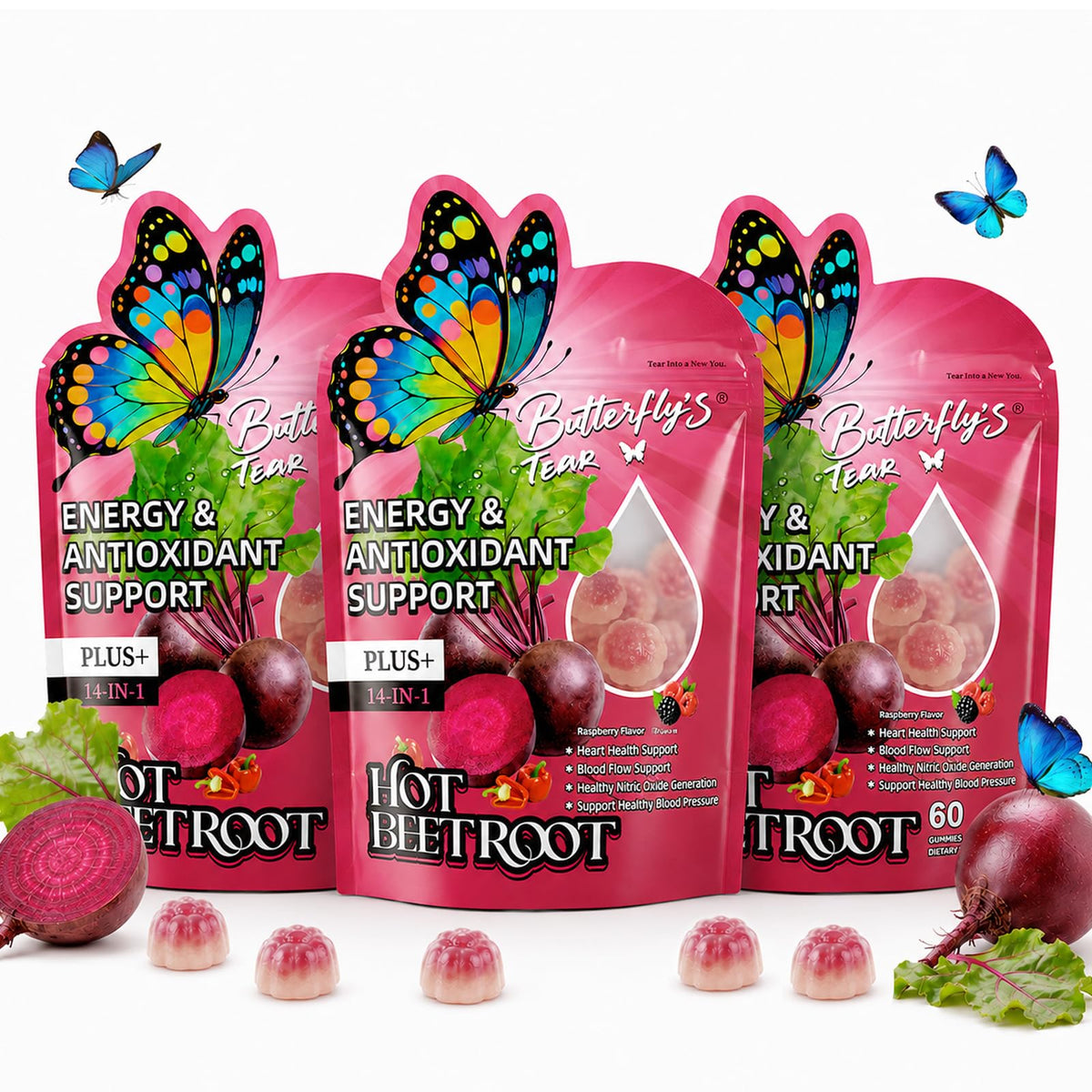 Beet Root Gummies with Vitamin D3, K2, E, Grape Seed & Hawthorn, Sugar Free, 60 Count (Pack of 3) T153