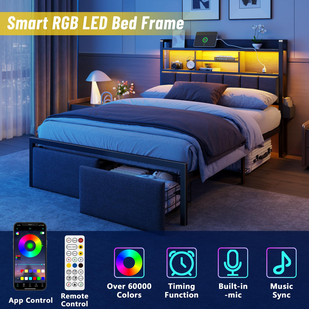Full Size Bed Frame with Headboard and Drawers V23241