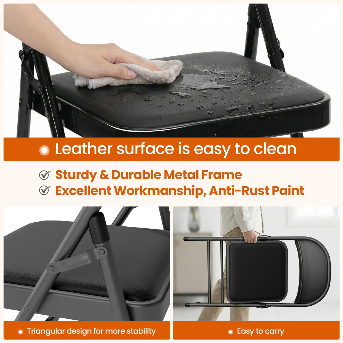 Black Padded Folding Chairs 10 Pack with Cushion and Back Q5049