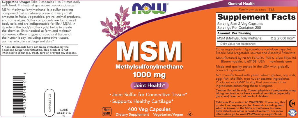MSM 1000mg 400 Veg Capsules Pack of 2 L59836