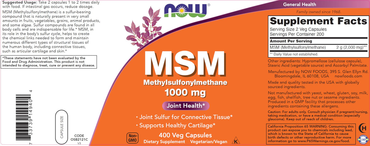 MSM 1000mg 400 Veg Capsules Pack of 2 L59836