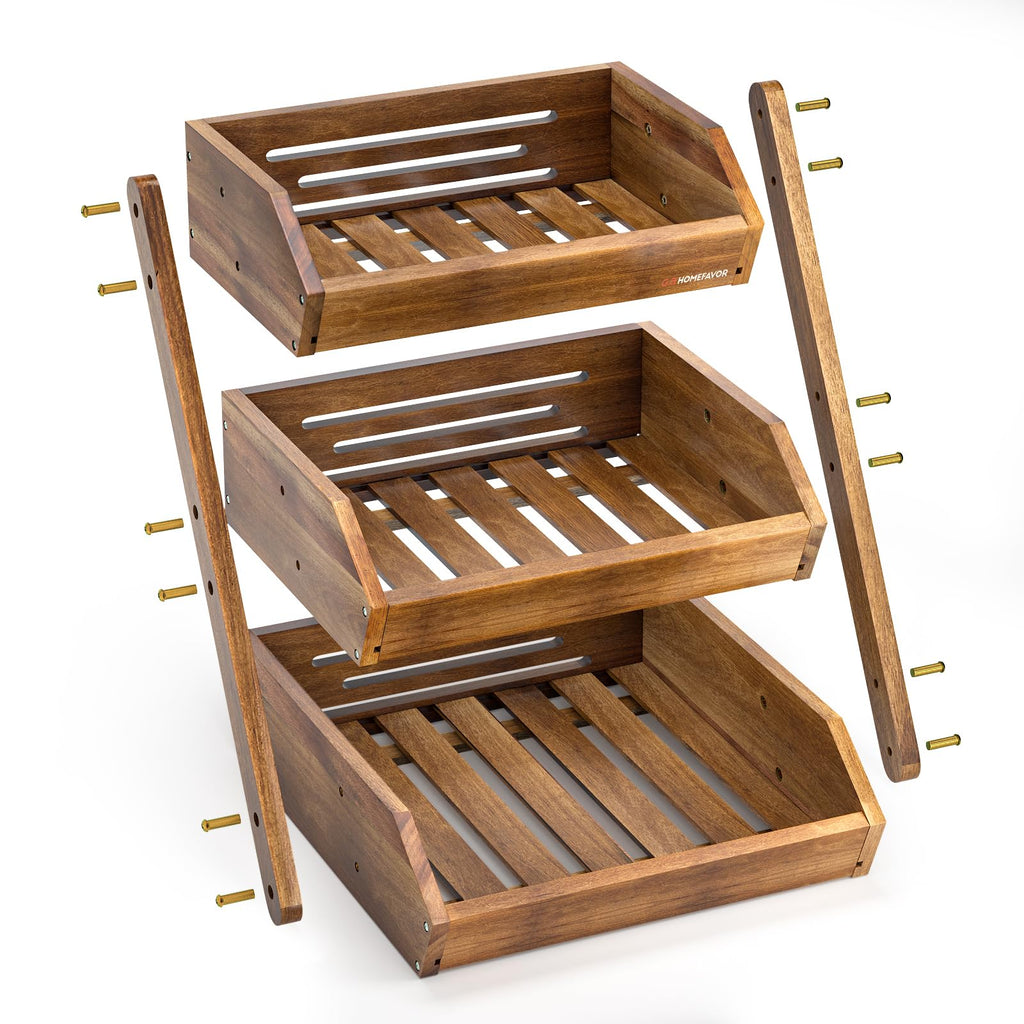 3-Tier Acacia Wood Fruit Basket X644979