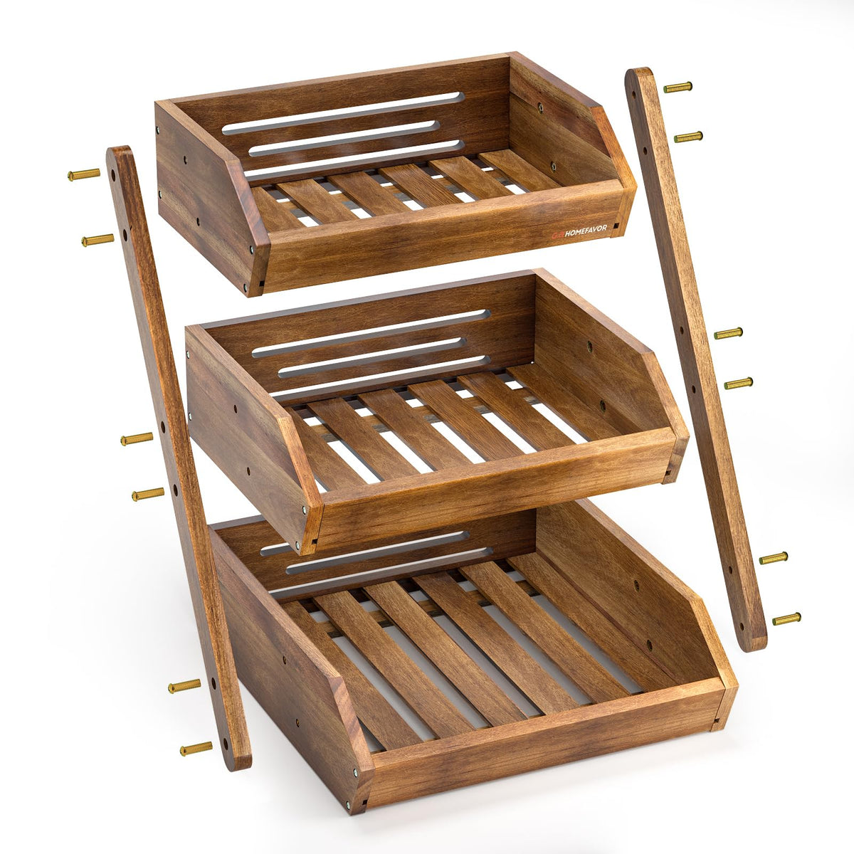 3-Tier Acacia Wood Fruit Basket X644979