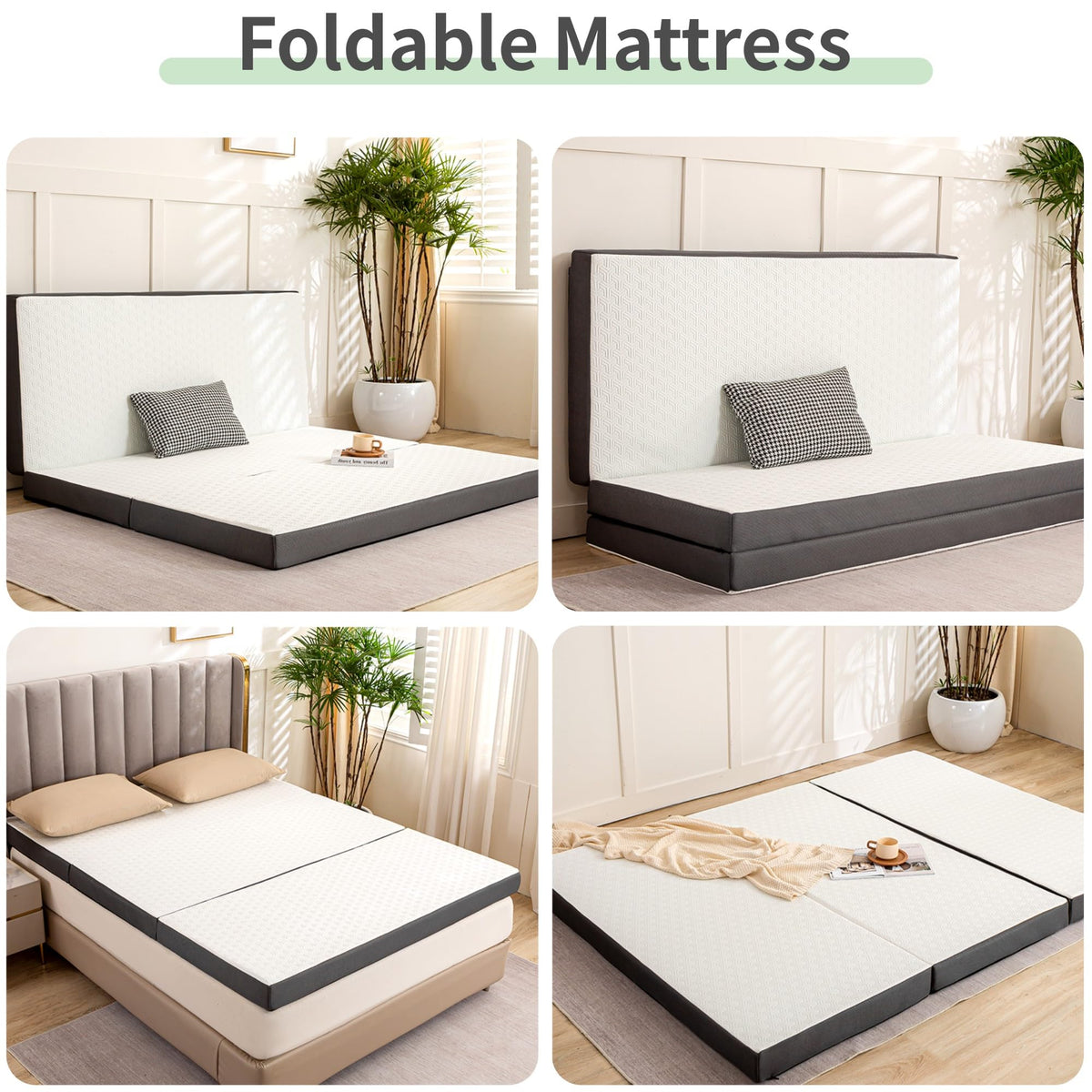 4 Inch Tri Fold Memory Foam Mattress with Washable Cover E215973