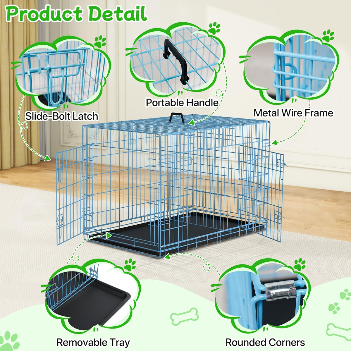 48 Inch Extra Large Double Door Folding Metal Dog Crate with Divider Panel M62083