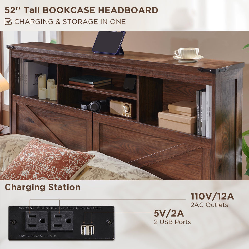 Queen Size Wood Bed Frame with Storage Headboard and 4 Drawers H628