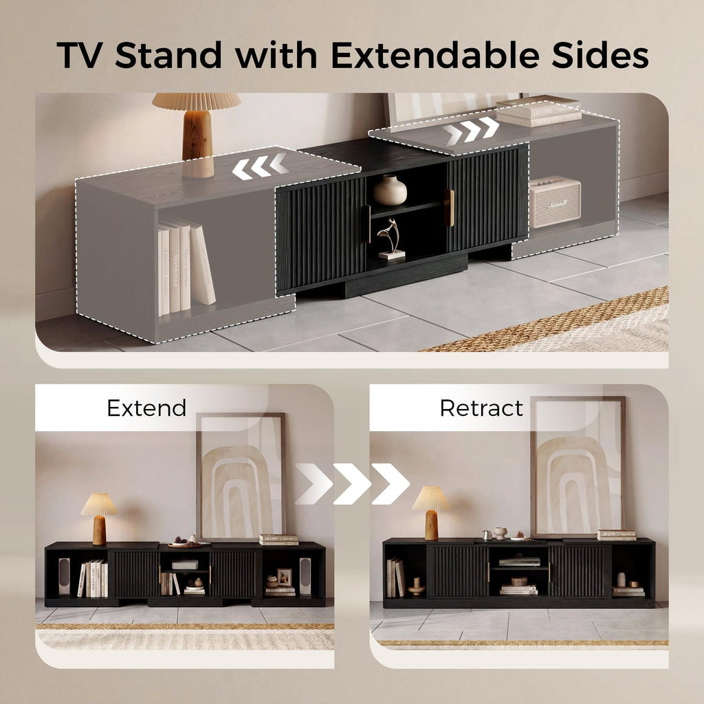 Black Adjustable TV Stand with Storage Cabinets H5340