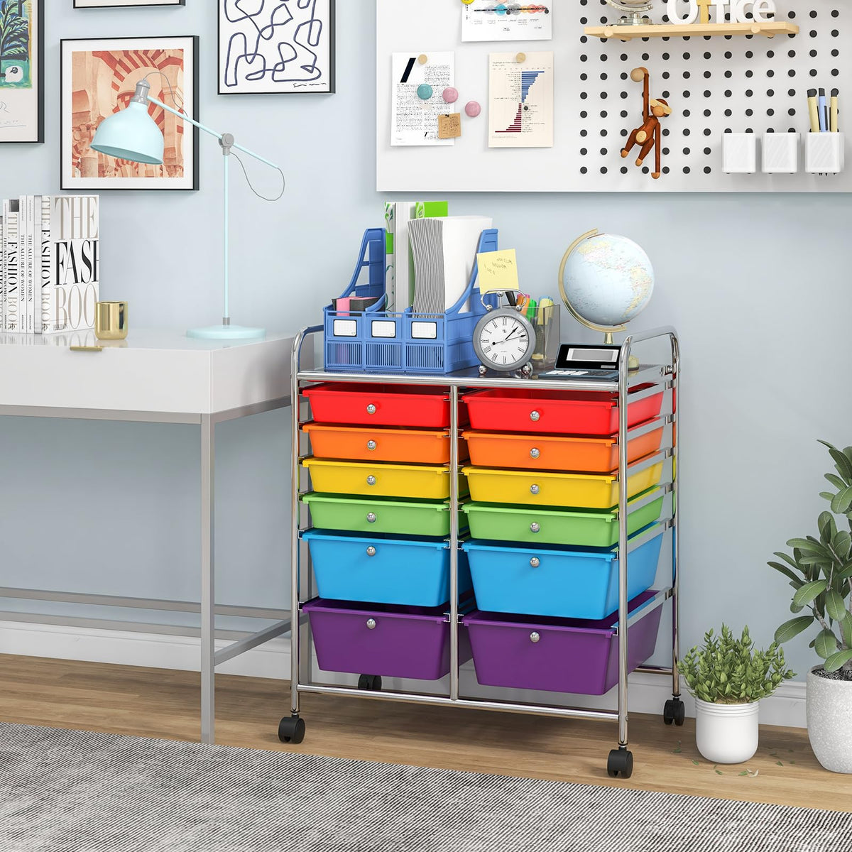 12 Drawer Rolling Storage Cart with Lockable Wheel & Metal Frame I22182