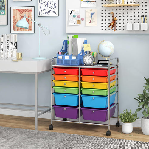 12 Drawer Rolling Storage Cart with Lockable Wheel & Metal Frame I22182