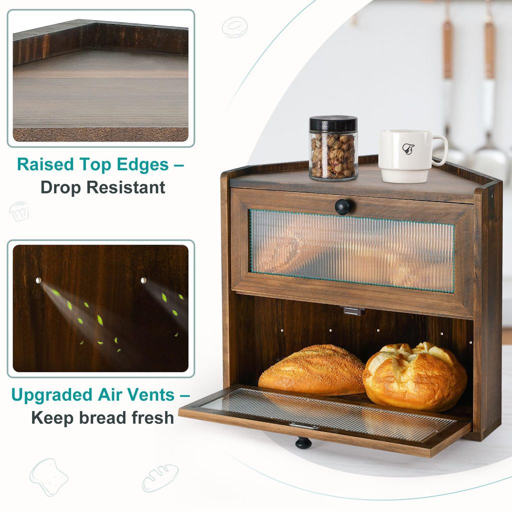 Large 2 Tier Wooden Bread Box with Acrylic Window R392