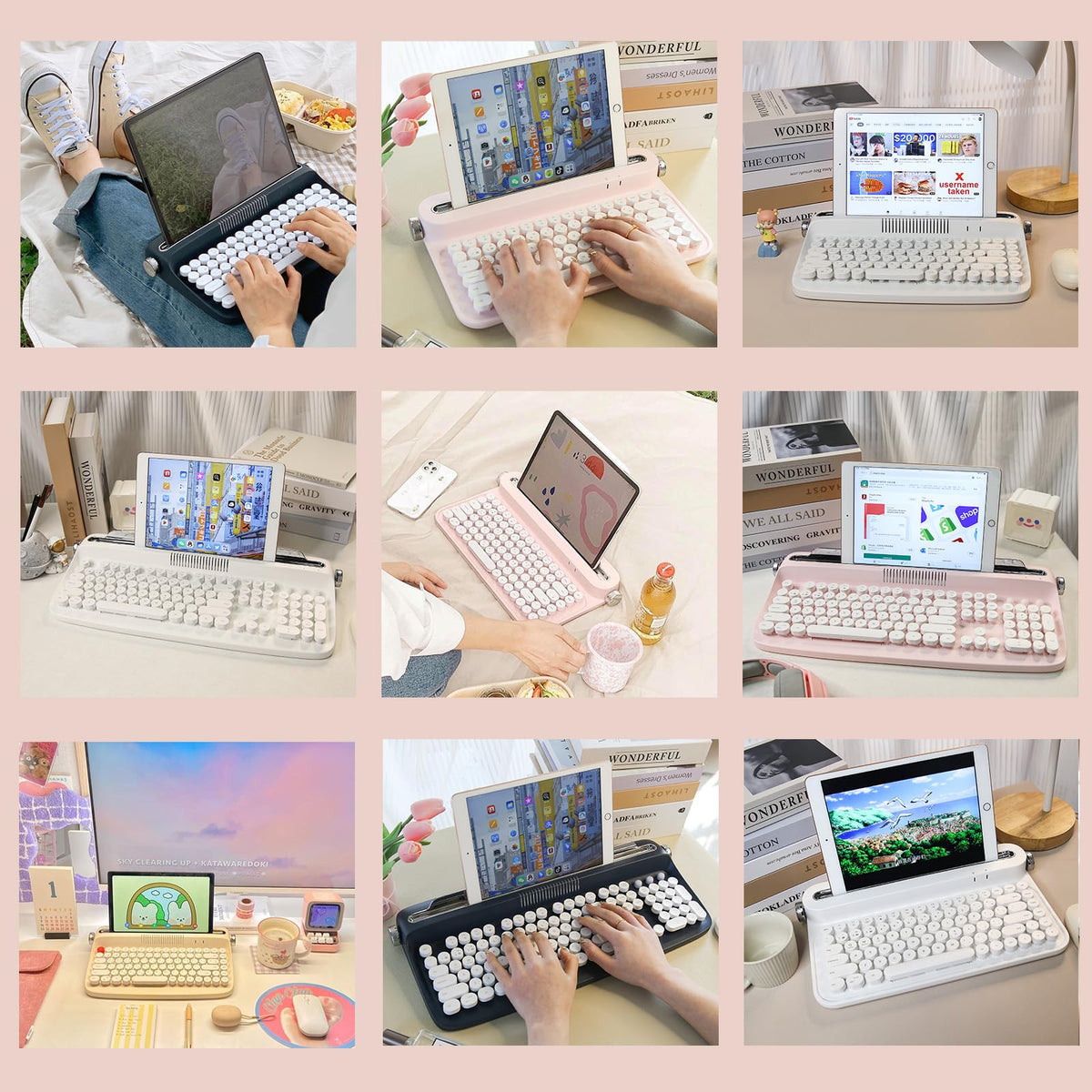 Wireless Retro Typewriter Bluetooth Keyboard Baby Pink O37915