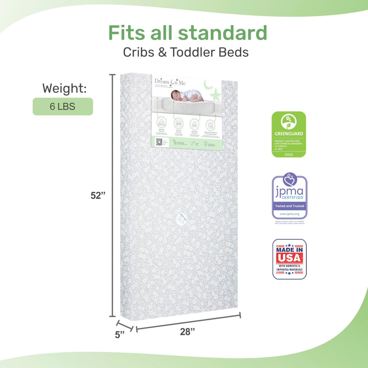 Grey Dual-Sided Crib and Toddler Bed Mattress E1163