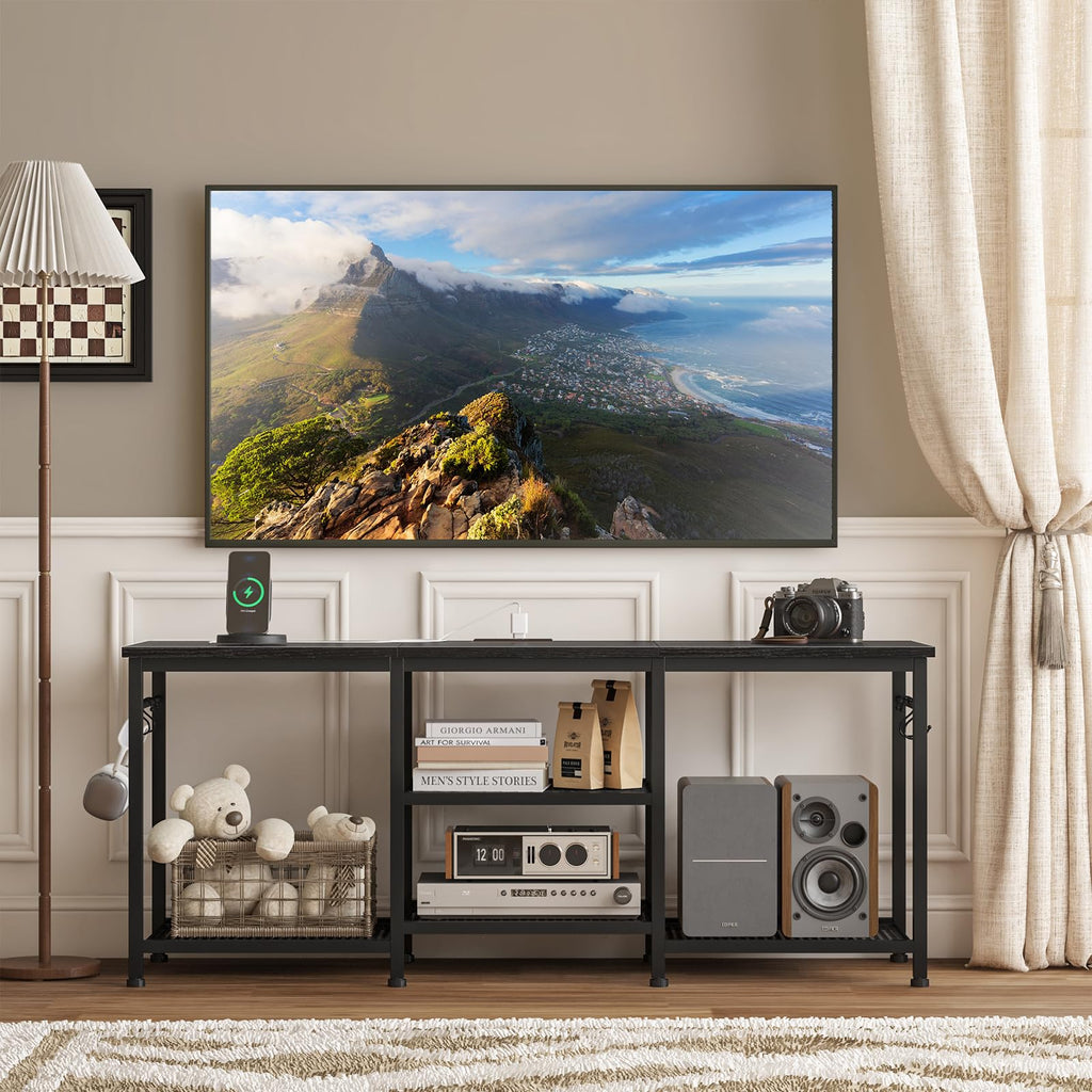 Black TV Stand with Outlets C46295