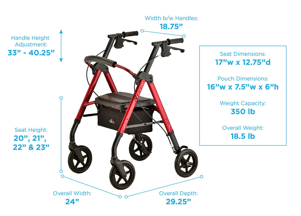 Foldable Rollator Walker with 8” All-Terrain Wheels, Padded Seat, Red K300202