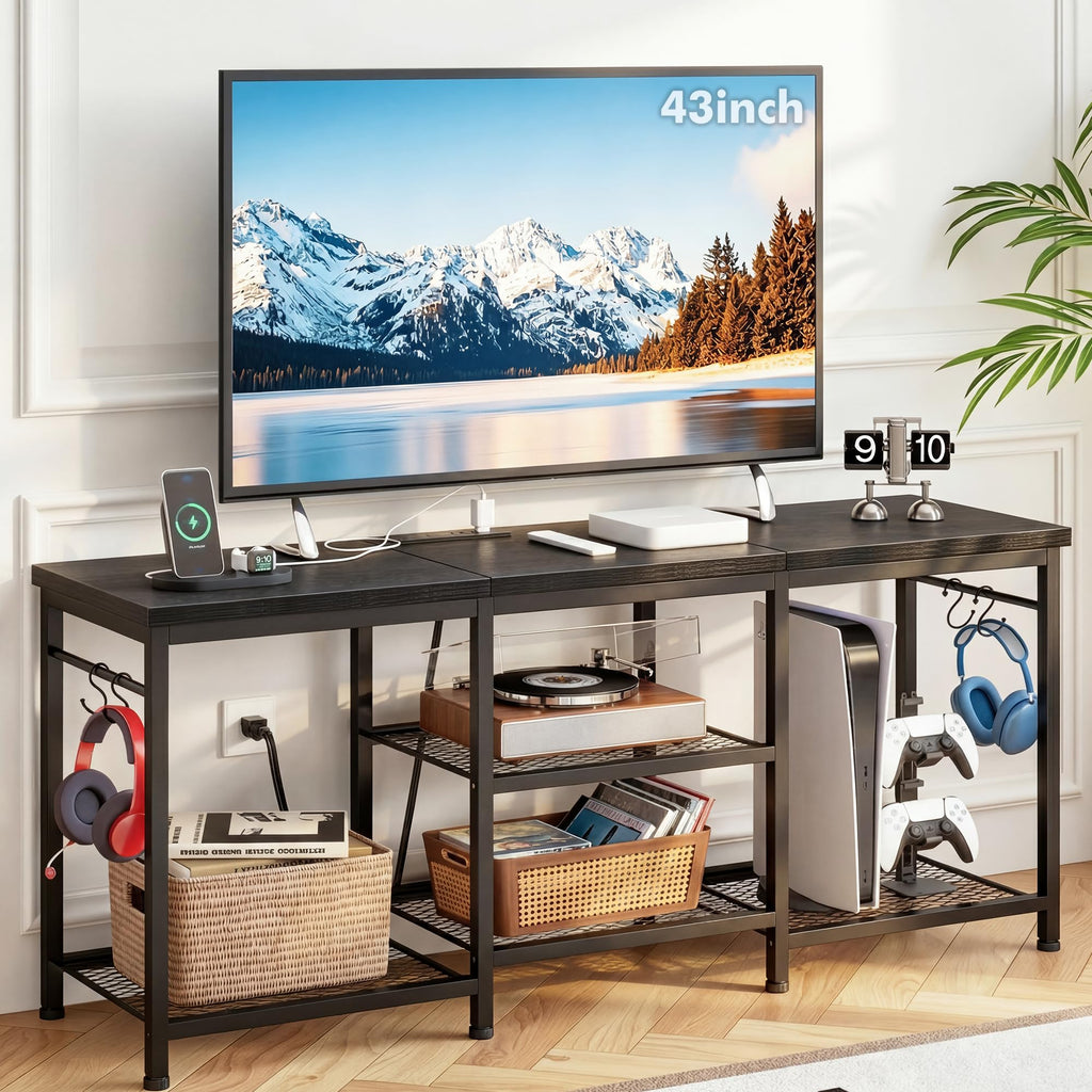 Black TV Stand with Outlets C46295