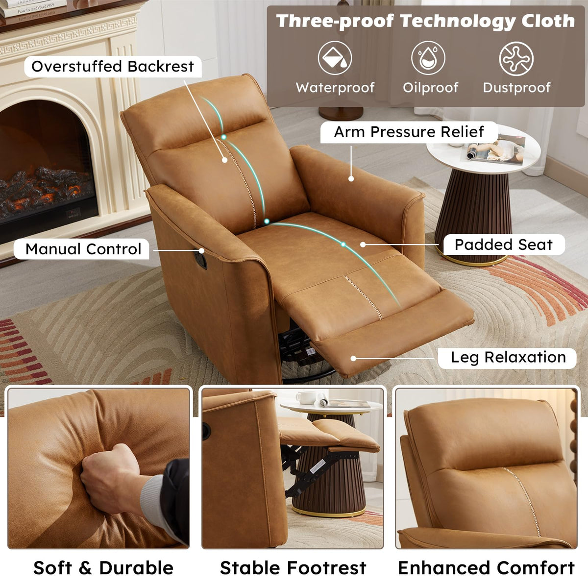 Manual Swivel Rocker Recliner Faux Leather L83282
