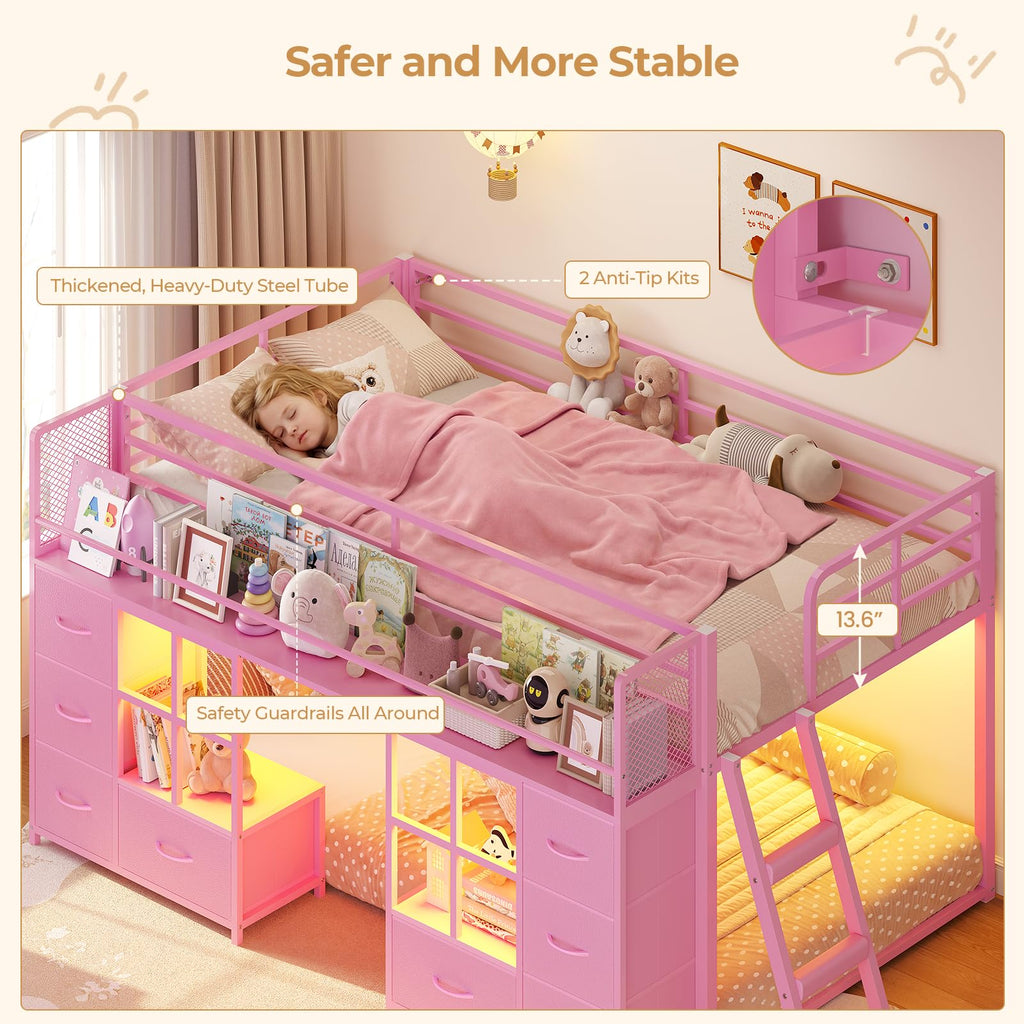 Twin Over Twin Bunk Bed with 8 Drawers & Bookshelf C957559
