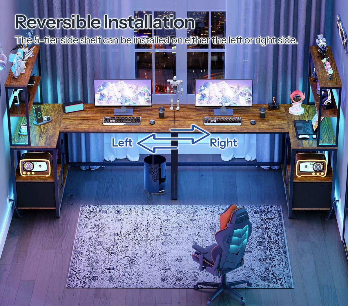 46 Inch Reversible Computer Desk with LED Light & Power Outlet X36469