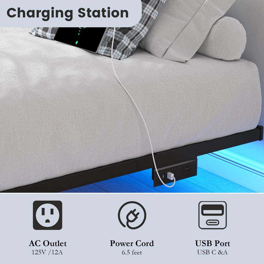 8 inch Floating Bed Frame Full with Charging Station X310