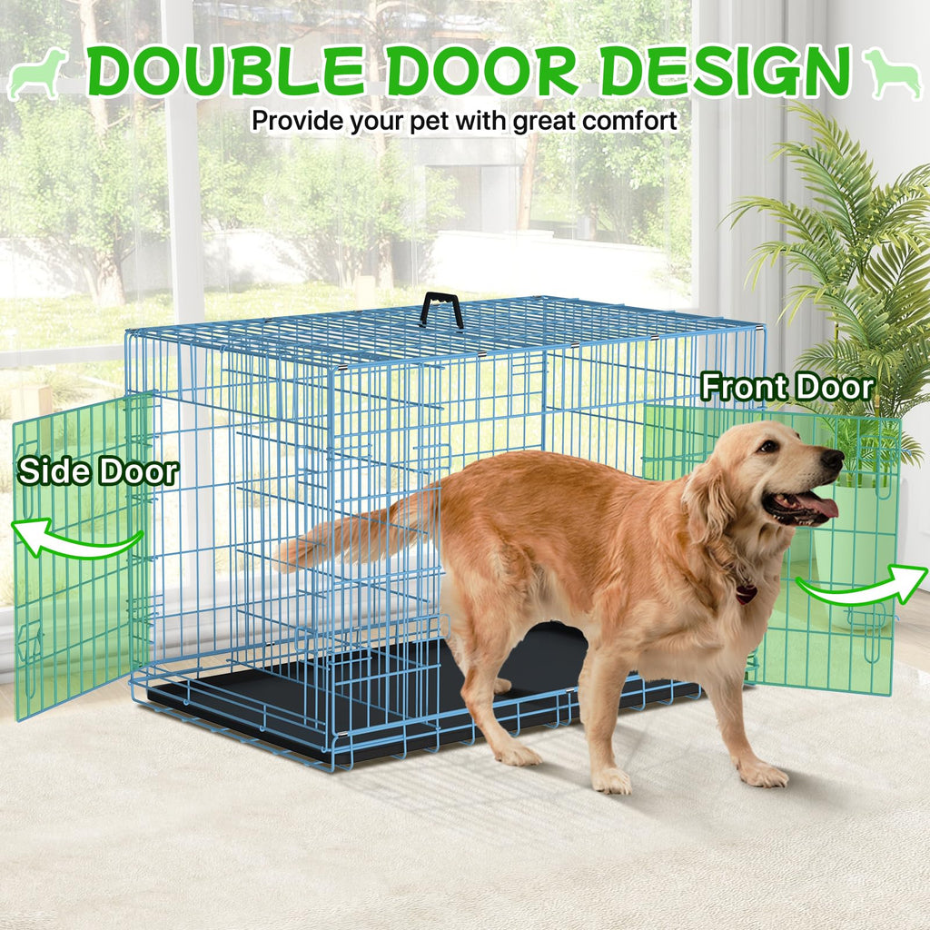 48 Inch Extra Large Double Door Folding Metal Dog Crate with Divider Panel M62083
