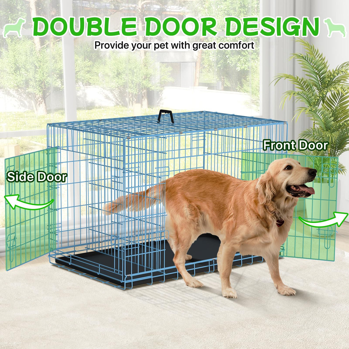 48 Inch Extra Large Double Door Folding Metal Dog Crate with Divider Panel M62083