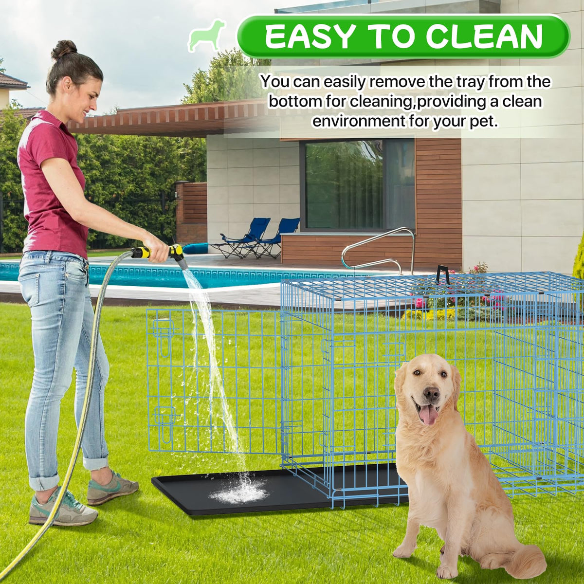 48 Inch Extra Large Double Door Folding Metal Dog Crate with Divider Panel M62083