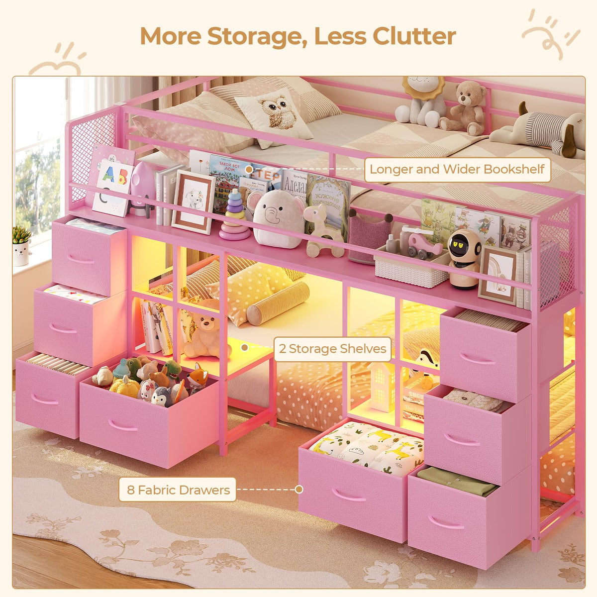 Twin Over Twin Bunk Bed with 8 Drawers & Bookshelf C957559