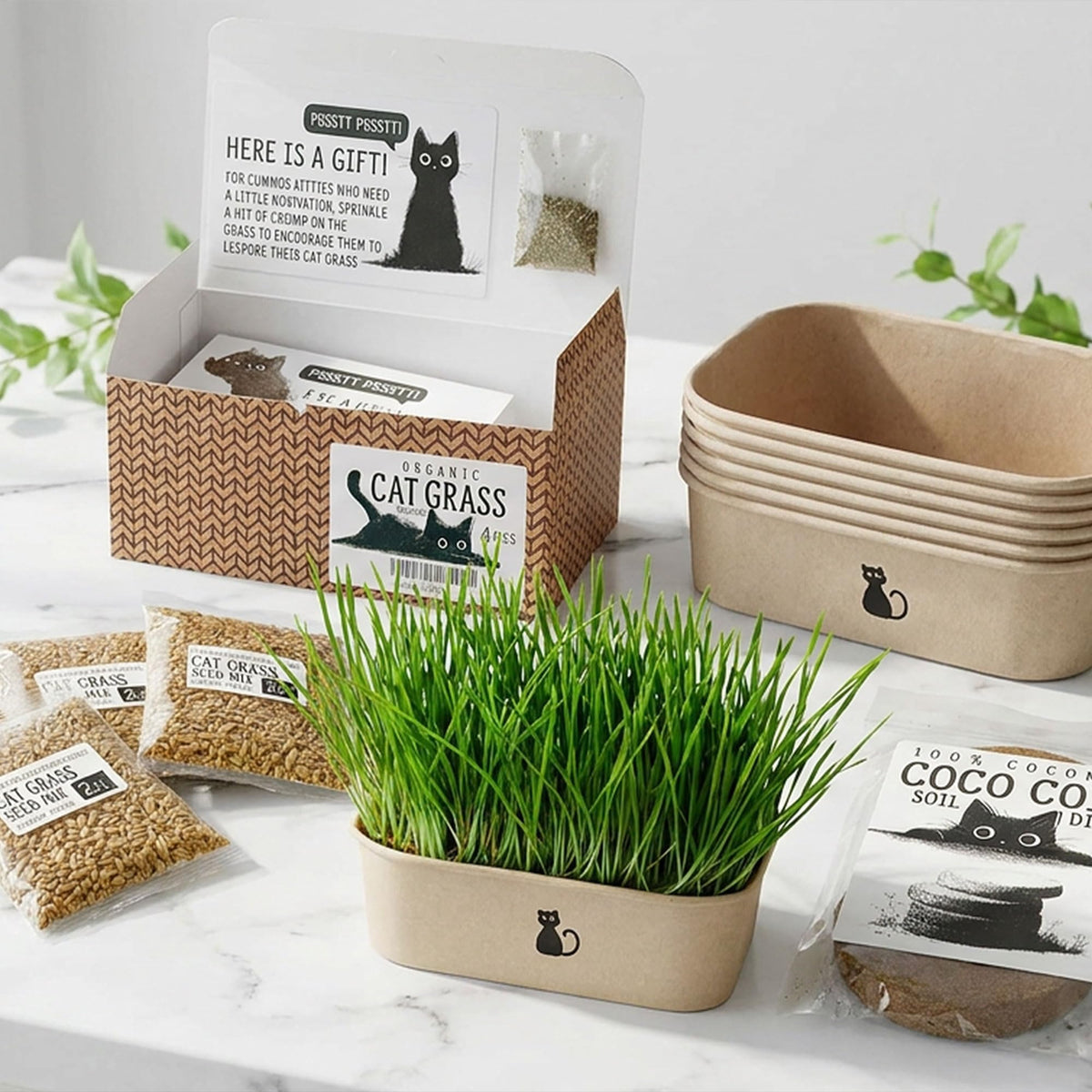 4-Batch Indoor Cat Grass Grow Kit with Containers, Soil Disks & Seeds D79820