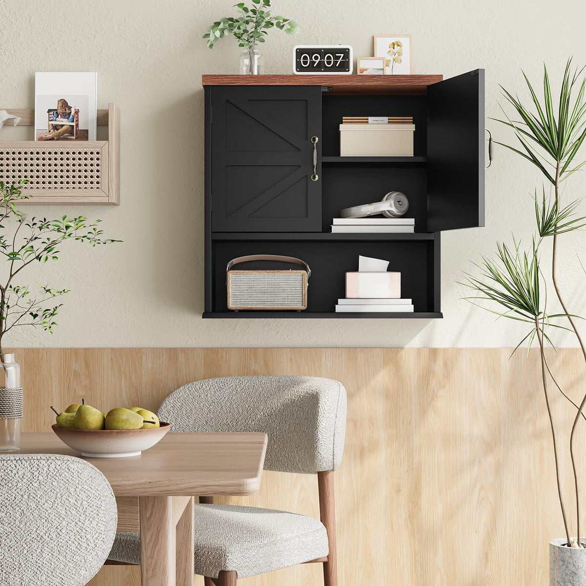 Black Wall Mounted Bathroom Cabinet with Adjustable Shelf T912