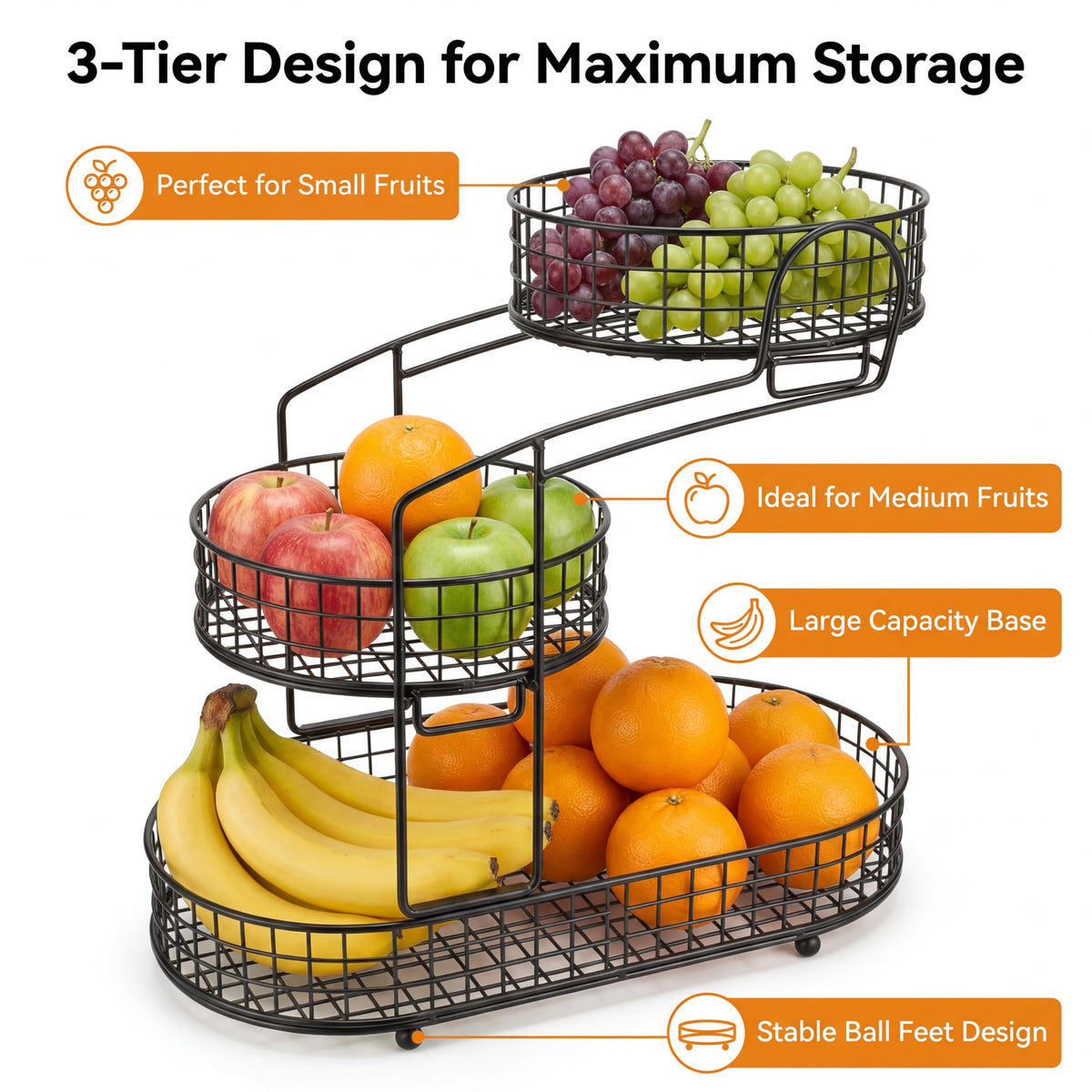3-Tier Metal Wire Fruit Basket K691485
