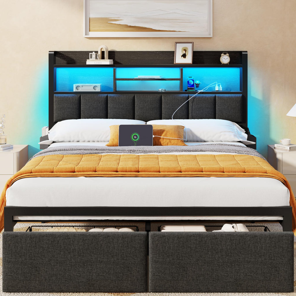 Full Size Bed Frame with Headboard and Drawers V23241