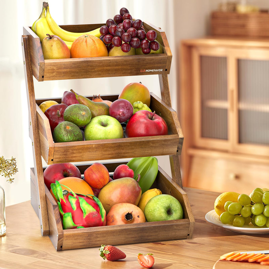 3-Tier Acacia Wood Fruit Basket X644979