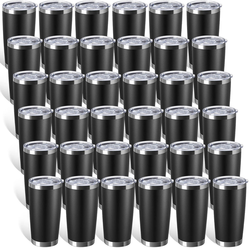 36 Pack Stainless Steel Tumblers with Lids, 20 oz, Black B852