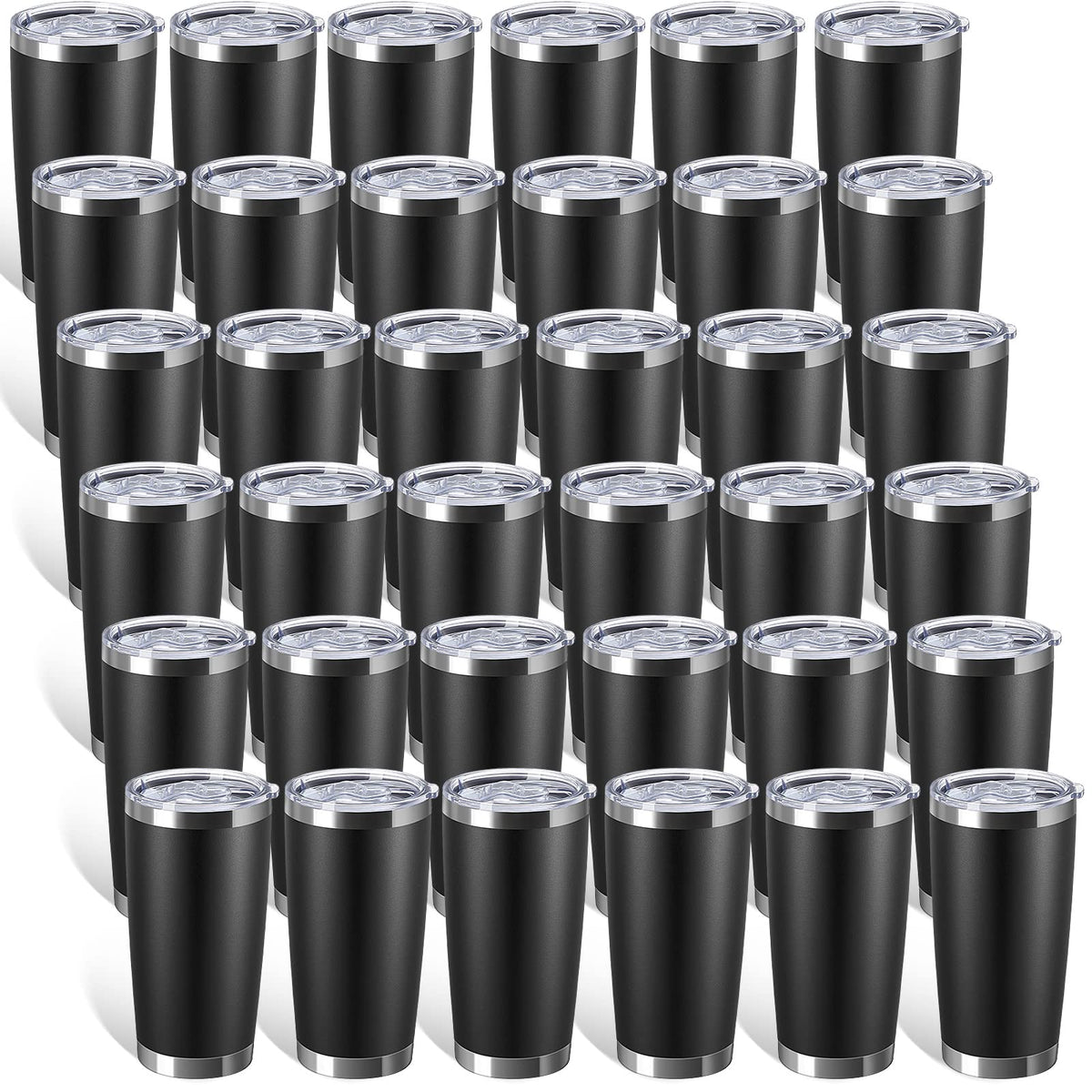 36 Pack Stainless Steel Tumblers with Lids, 20 oz, Black B852