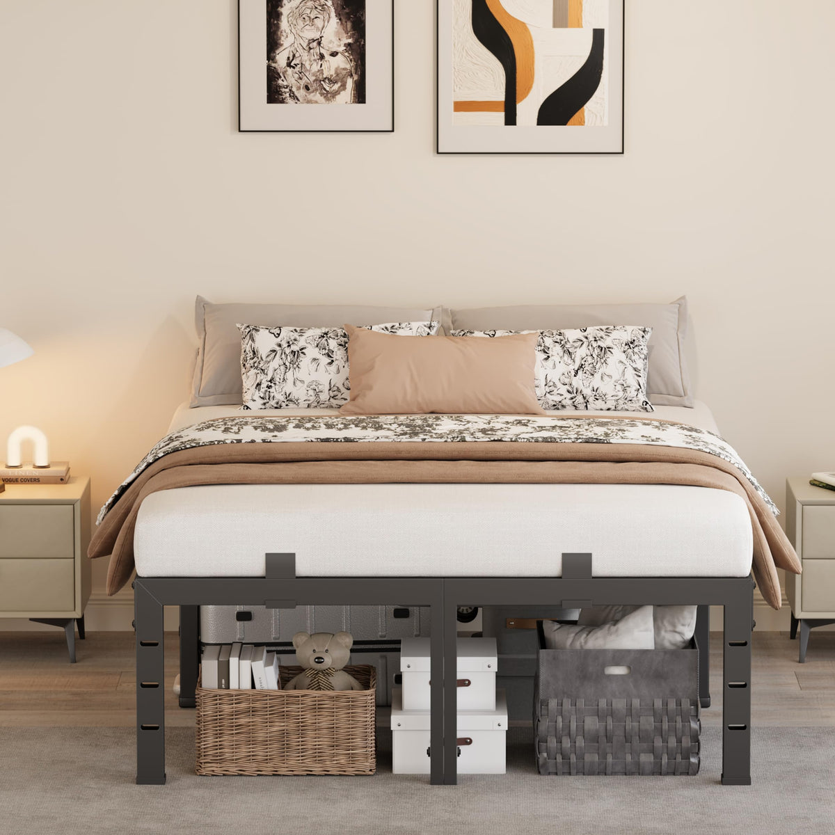 16 Inch King Size Black Metal Platform Bed Frame D1363